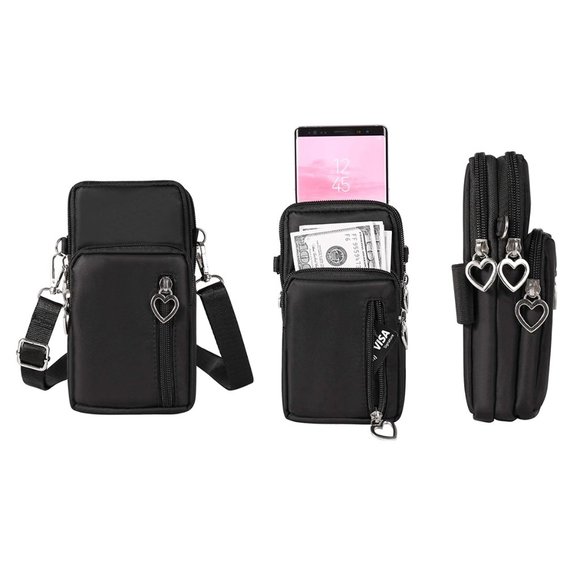 Mini Cross-Body Women's Shoulder Strap Cell Phone Wallet Pouch Bag Purse (Black) - Picture 1 of 3